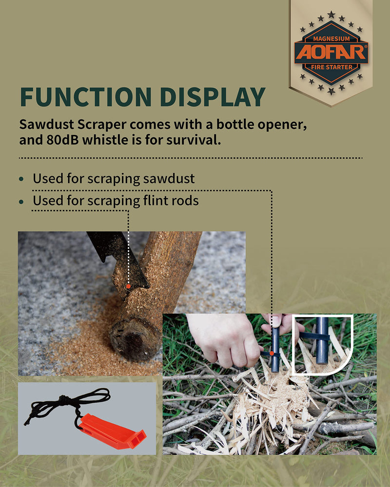 [Australia - AusPower] - AOFAR Fire Starter AF-381/AF-376 Fire Steel with Paracord and Whistle for Camping, Hiking, Hunting, Backpacking, Boating, Emergency Rescue 