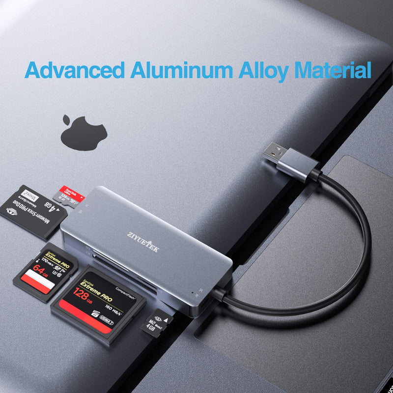 [Australia - AusPower] - CF Card Reader,USB 3.0 to Compact Flash Memory Card Reader Adapter 5Gbps Read 5 Cards Simultaneously for SDXC, SDHC, SD, Micro SDXC, Micro SD, Micro SDHC, M2, MS, CF and UHS-I Card (Grey) USB-3.0 