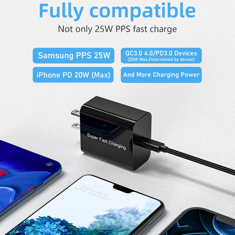 [Australia - AusPower] - 25W USB C Charger for Samsung Galaxy S20 S21 S22 Ultra FE/A52 5G/A51 A71,Tab S7/S7+/S7 FE,Note 10/10 Plus/20 Ultra,Pixel 4A 5 4 3A XL 6,PD Super Fast Charging Block Wall Power Adapter Plug+5.5FT Cable 