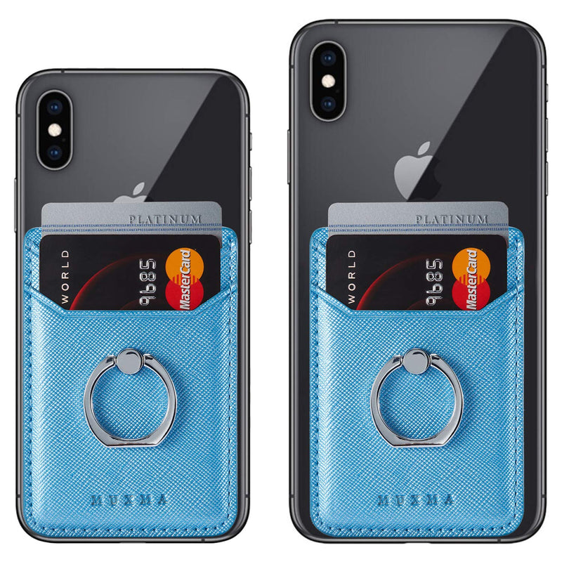 [Australia - AusPower] - Card Holder for Back of Phone Ring Stand Cell Phone Stick on Wallet Credit Finger for iPhone/Samsung/Smartphone(Blue) Blue 