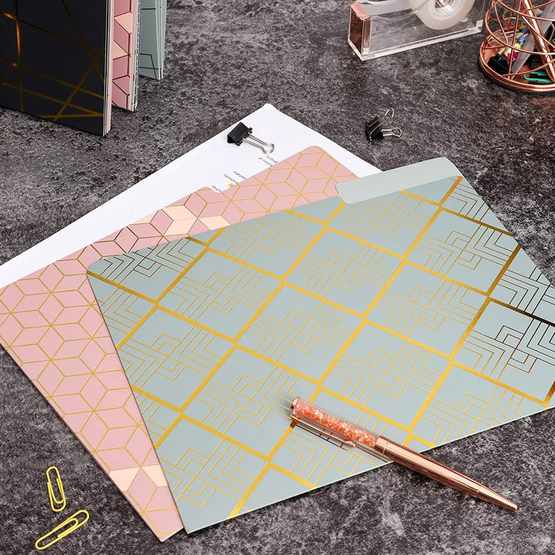 [Australia - AusPower] - Decorative File Folders with Gold Foil Geometrical Accents, 1/3 Cut Tab (11.5 x 9.5 In, 12 Pack) 