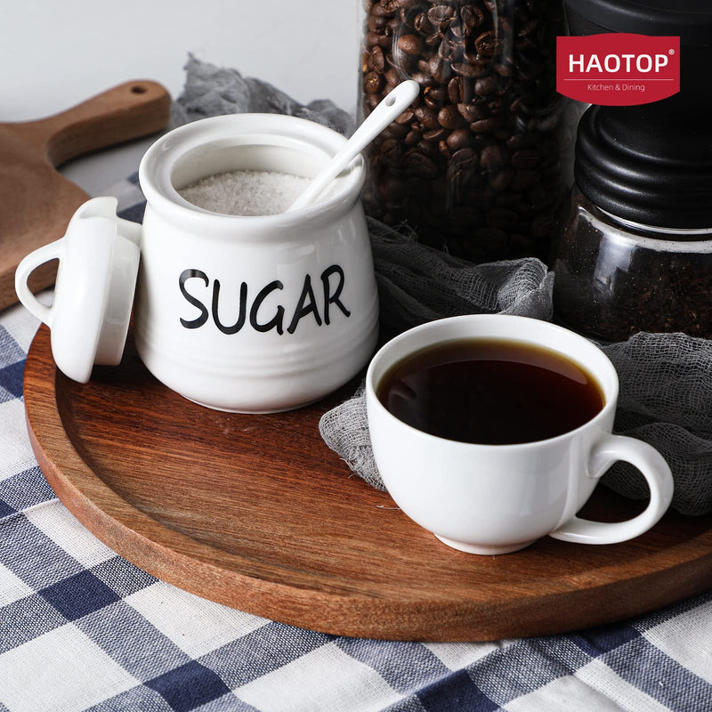 [Australia - AusPower] - HAOTOP Porcelain Sugar Bowl with Lid and Spoon 12oz White (White) 