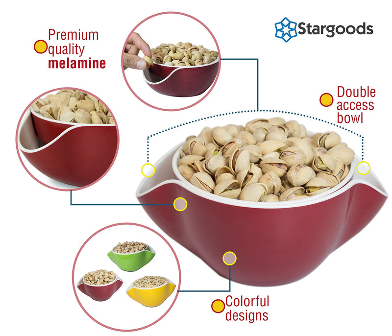 [Australia - AusPower] - Pistachio Bowl, Snack Serving Dish, Double Peanut Bowl with Seeds Shell Storage, Red 