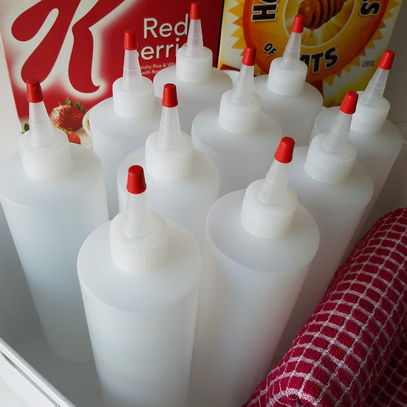 [Australia - AusPower] - Kelkaa 16oz HDPE Durable Plastic Squeeze Bottles with Yorker Red Cap Natural Clear Bottles for Food, Crafts, Any DIY Liquid Products, Multi Purpose Refillable Bottles (Pack of 10) 