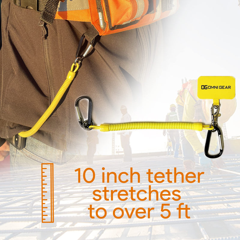 [Australia - AusPower] - Drop Stop Mobile Phone Tether - Cell Phone Drop and Damage Prevention with Carabiners for Attachment for Workplace Phone Safety Vest Attachment - Carabiner for Cell Phone (High Visibility Yellow) High Visibility Yellow 