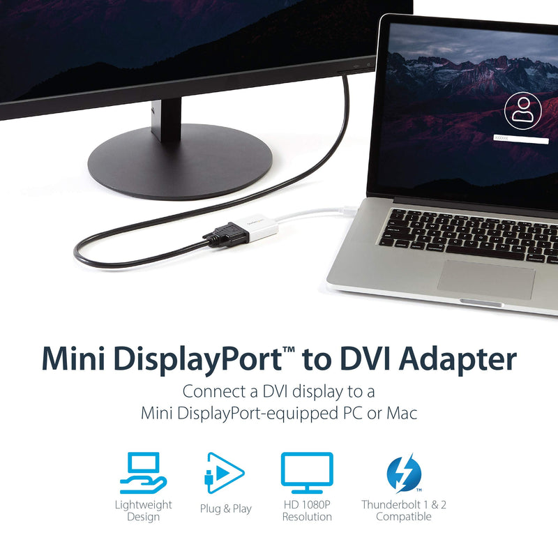 [Australia - AusPower] - StarTech.com Mini DisplayPort to DVI Adapter - Mini DP to DVI-D Converter - 1080p Video - mDP or Thunderbolt 1/2 Mac/PC to DVI Monitor - mDP 1.2 to DVI Single-Link Adapter Dongle - White (MDP2DVIW) 