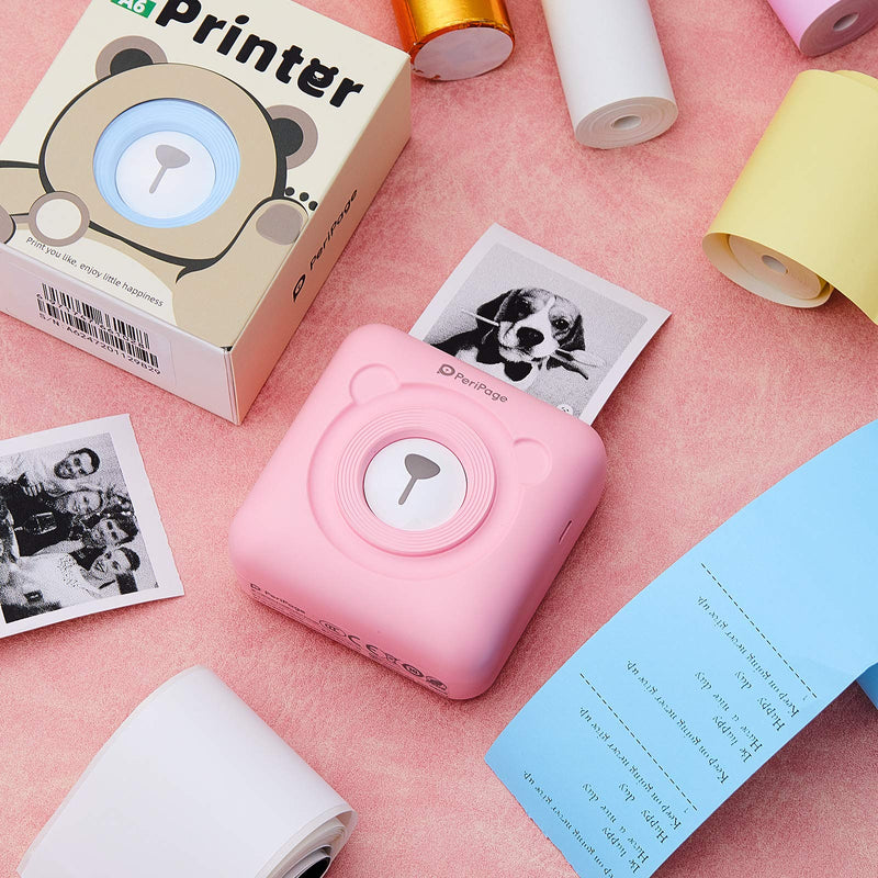 [Australia - AusPower] - PeriPage Mini Printer Portable Printer Pocket Printer A6 Portable Thermal Printer Label Sticky Note Sticker Photo Printer for Smart Phone with Bluetooth USB Connect and 6 Rolls Thermal Paper (Pink) Pink 