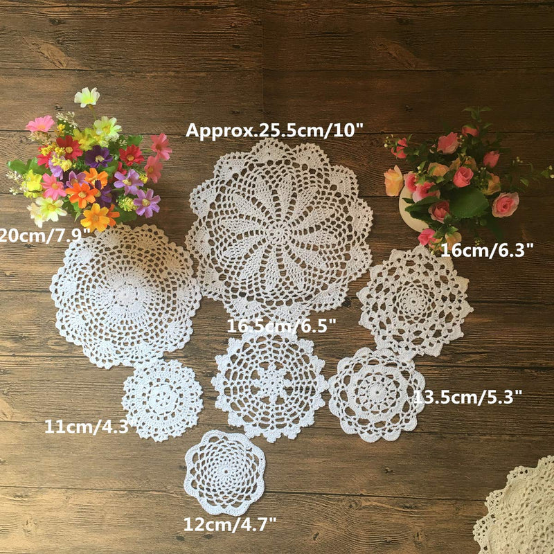 [Australia - AusPower] - MINDPLUS Set of 14 Hand Crochet Doilies Cotton Crocheted Lace Doilies 4-10 Inches Round White Beige Vintage Wedding Tea Party 