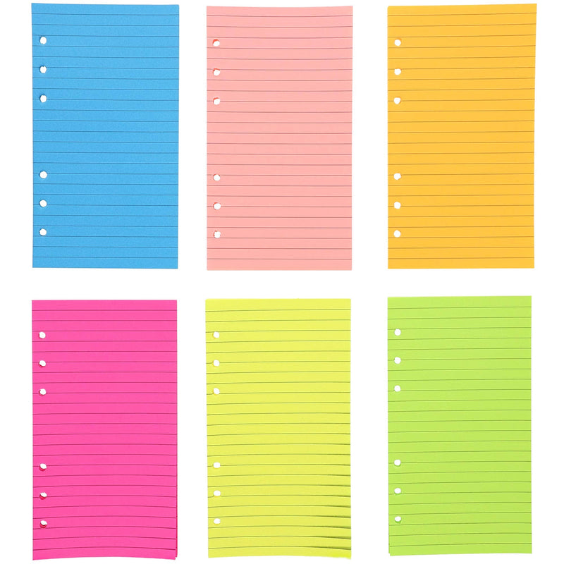 [Australia - AusPower] - 6 Hole Punch Lined Filler Paper for A6 Binders (Neon Colors, 3.57 x 6.8 In, 240 Sheets) 