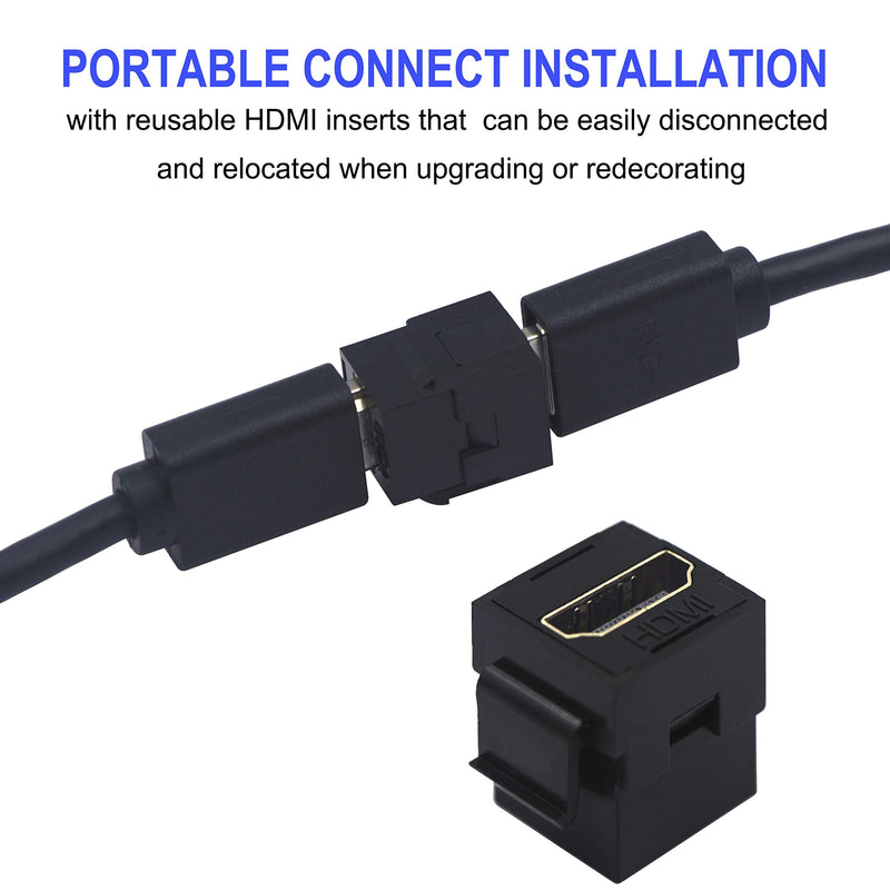 [Australia - AusPower] - VCE HDMI Female Keystone Coupler, 6-Pack HDMI Keystone Jack Insert Gold Plated 3D&4K Mini Adapter Connector for Wall Plate-Black 