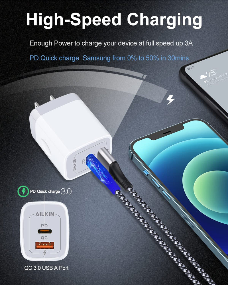 [Australia - AusPower] - New iPhone Charger Block, USB C Wall Charger, 20W PD 3.0 Type C Brick Fast Charge for iPhone 11 12 13 Pro Max SE 10 X XS 8 Plus, Plug USB Power Supply Adapter USBC Charging Cube High-Speed USB-C Box White-PD+QC 
