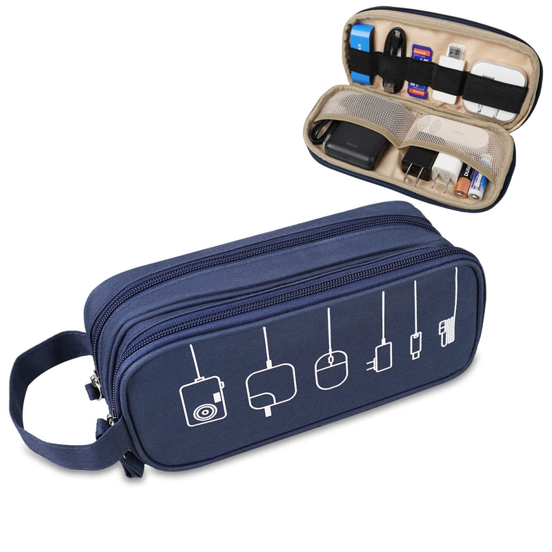 [Australia - AusPower] - Electronics Organizer Travel Case Cord Cable Organizer Bag Portable Waterproof Double Layers All-in-one Storage for Charger Mouse Earbud USB Drive Healthcare Grooming Kit Blue 9*4*3.5 Inches-Double Layers 