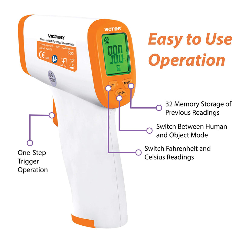 [Australia - AusPower] - Victor T9000 Non-Contact Digital Infrared Forehead and Wrist Thermometer, for Adults and Kids, White/Orange 