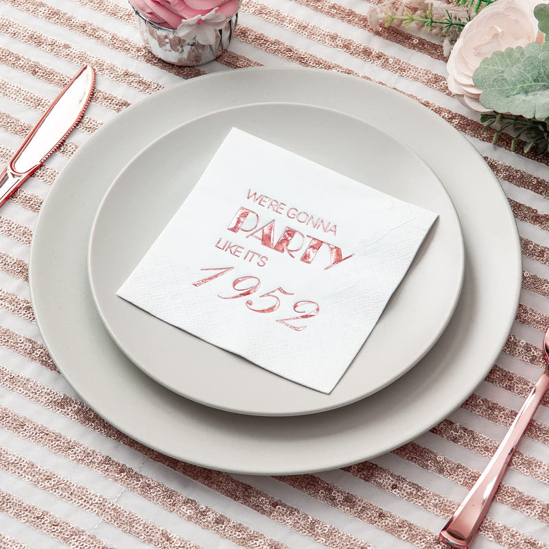 [Australia - AusPower] - Crisky 70th Birthday Cocktail Napkins Rose Gold for Women 70th Birthday Party Decorations for Cake Dessert Berverage Table, 70th Birthday Party Supplies,50 Pcs Disposable Napkins, 3-Ply 