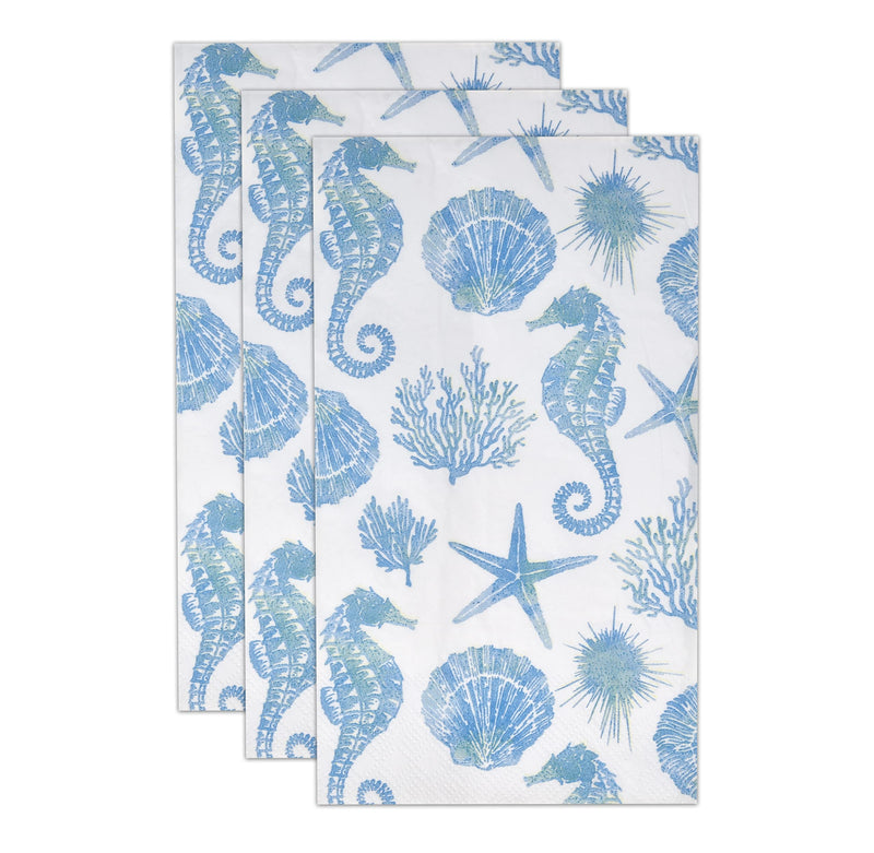 [Australia - AusPower] - 100 Sea Horse Guest Napkins 3 Ply Disposable Paper Tropical Ocean Beach Starfish Shell Teal Seahorse Dinner Hand Napkin for Gym Bathroom Powder Room Wedding Birthday Party Coastal Decorative Towels 