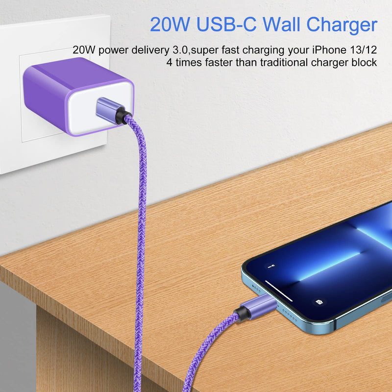 [Australia - AusPower] - 20W Type C PD Fast Charger Block Brick Box,2Pack USB C Wall Charger for iPhone 13 Pro Max/Mini,12,XR,SE,11;Samsung Galaxy S22,S21FE 5G,A13,A53 5G,Z Flip 3,A52,S20FE,A42 5G,A03S;Google Pixel 6 Pro,5,4A 2pack- Purple 