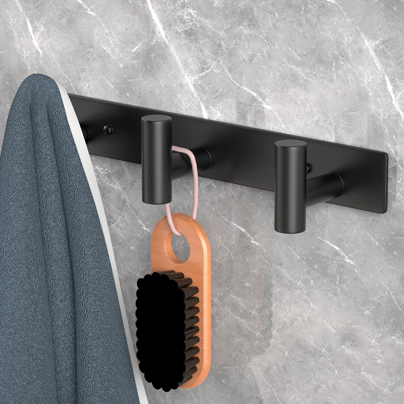 [Australia - AusPower] - PMMASTO Coat Rack Wall Mounted, 3 "T Shaped Wall Hooks for Hanging, Heavy Duty Stainless Steel Coat Hook Rail for Hat Towel Robes in Bathroom Kitchen Mudroom Entryway (Black, 2PC) Black 3 "T" Hooks, 2PACK 