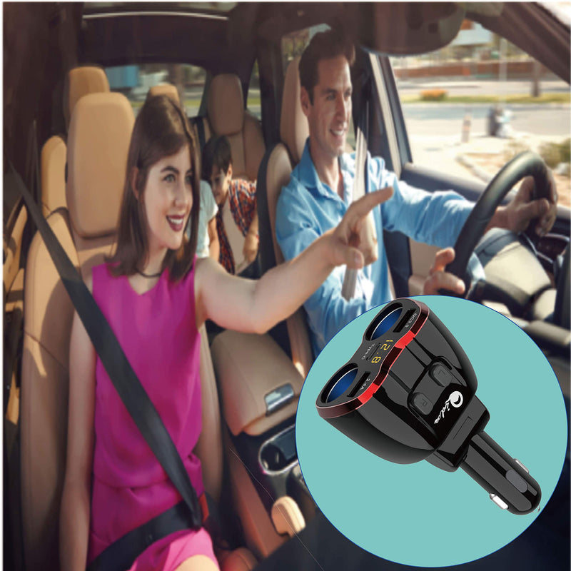 [Australia - AusPower] - Cigarette Lighter Splitter QC 3.0, 2-Socket USB C Car Charger Adapter Type C Multi Power Outlet 12V/24V 80W DC with LED Voltmeter Switch Dual USB Port for iPhone GPS Dashcam iPad Android Samsung 
