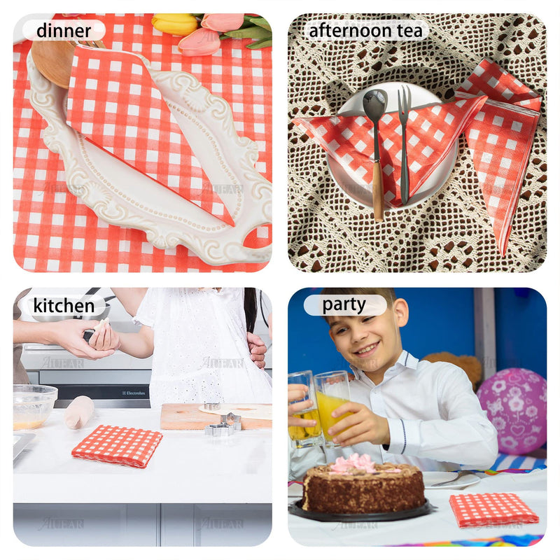 [Australia - AusPower] - AUEAR, 40 Count Red and White Gingham Luncheon Napkins Disposable Paper Party Napkins for Dinner Garden Barn Picnic or Farm Birthday Party BBQ 