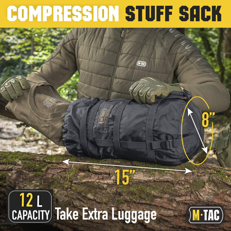 [Australia - AusPower] - M-Tac Sleeping Bag Compression Stuff Sack Military Water Resistant Compression Bag Lightweight Nylon Compression Sack for Travel, Camping, Hiking, Outdoor - 12 Liters - M 