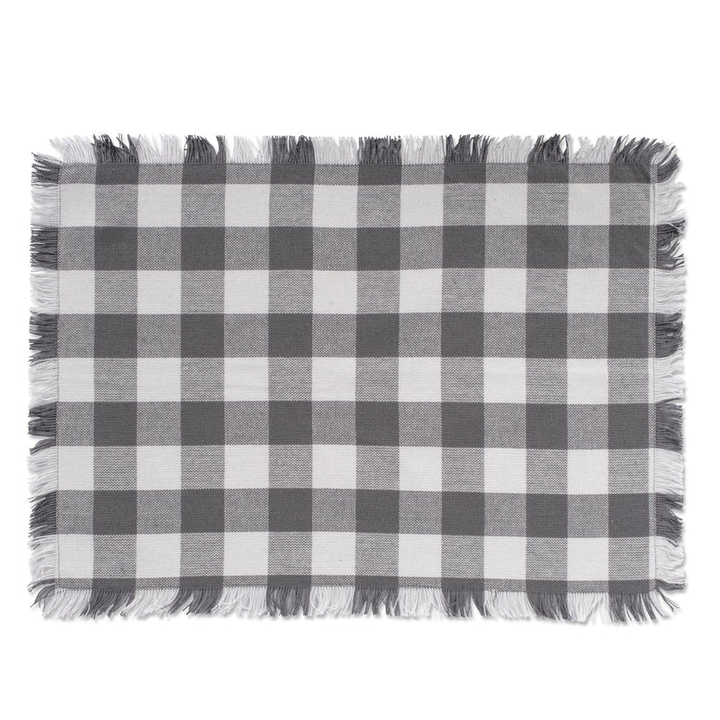 [Australia - AusPower] - DII Heavyweight Fringed Check Tabletop Collection, Placemat Set, 13x19, Gray, 6 Piece Placemat Set, 13x19" 