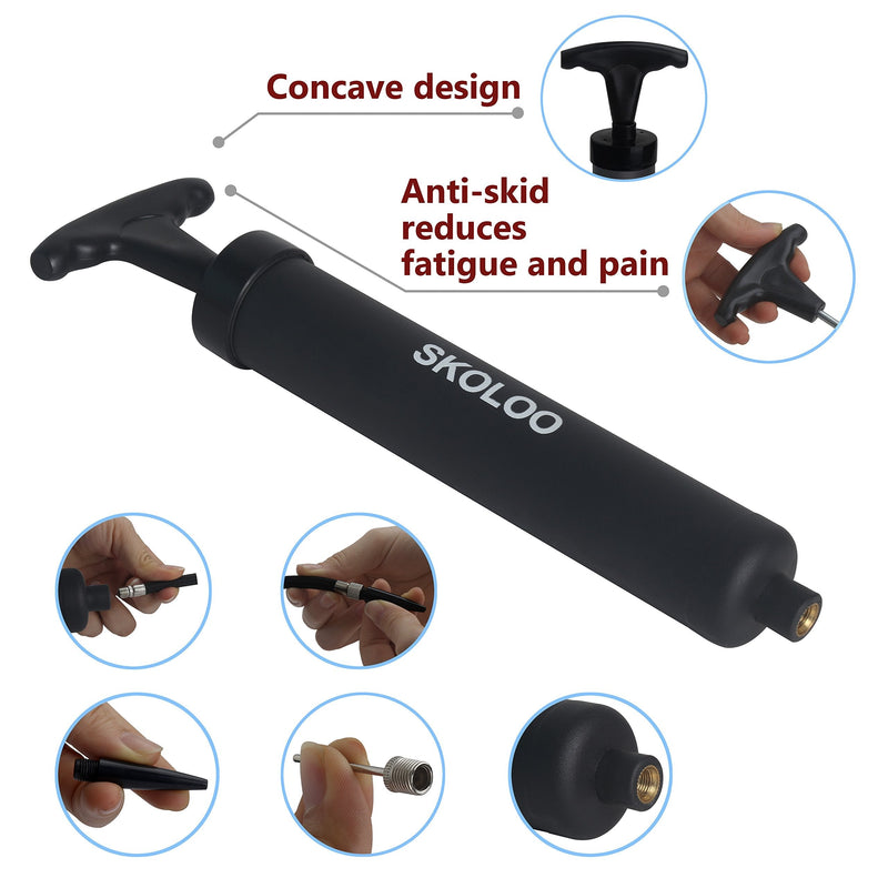 [Australia - AusPower] - Skoloo 10" Portable Hand Air Ball Pump Inflator Kit with Needle, Nozzle, Extension Hose for Soccer Basketball Football Volleyball Water Polo Rugby Exercise Sports Ball Balloon Swim Inflatables 2 Black 