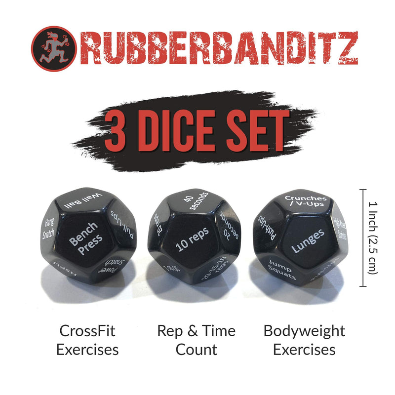 [Australia - AusPower] - Rubberbanditz- Fitness Dice for Workout & Exercise | Three Fun 12 Sided Full Body Workouts | for Crossfit, at Home Workouts & Gyms | Workout Game for Adults and Kids 