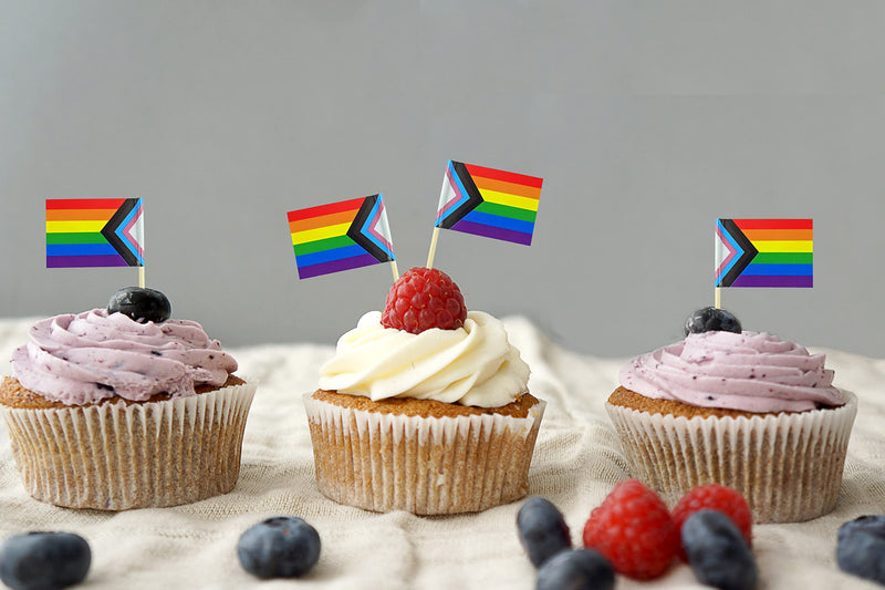[Australia - AusPower] - JBCD 100 Pcs Pride Progress Rainbow Flag Toothpicks LGBTQ Cupcake Toppers Flags, Gay Inclusive Rainbow Cake Topper Flag Pick Sticks 