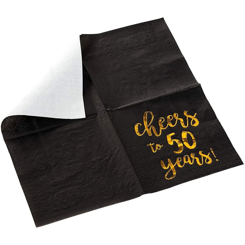 [Australia - AusPower] - Cocktail Napkins - 50-Pack Luncheon Napkins, Disposable Paper Napkins Party Supplies for Birthday, Anniversary, 3-Ply, Cheers to 50 Years Design, Unfolded 10 x 10 inches, Folded 5 x 5 inches 