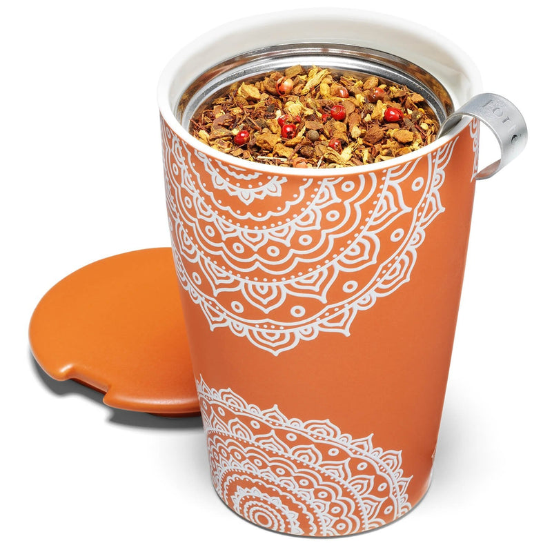 [Australia - AusPower] - Tea Forte Kati Cup Chakra, Ceramic Tea Infuser Cup with Infuser Basket and Lid for Steeping Loose Leaf Tea 