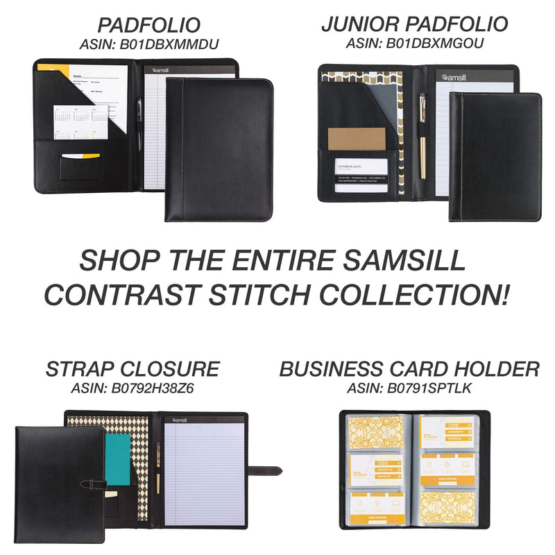 [Australia - AusPower] - Samsill 1" Junior Size Contrast Stitch Leather 3 Ring Binder, Holds 8.5 x 5.5" Paper Size, Portfolio Organizer, Black 8.5 x 5.5" Capacity 1" 