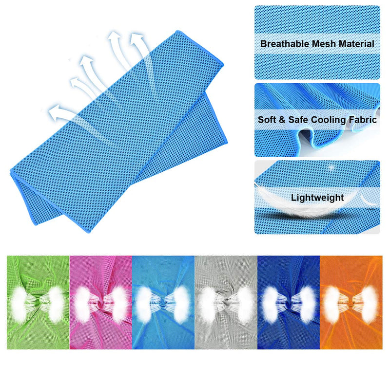 [Australia - AusPower] - Cooling Towel,Vofler [6 Pack] Cool Towels Microfiber Chilly Ice Cold Head Band Bandana Neck Wrap (40"x 12") for Athlete Men Women Youth Kids Dogs Yoga Outdoor Golf Running Hiking Sports Camping Travel Blue/Rose Red/Green/Gray/Dark Blue/Orange 