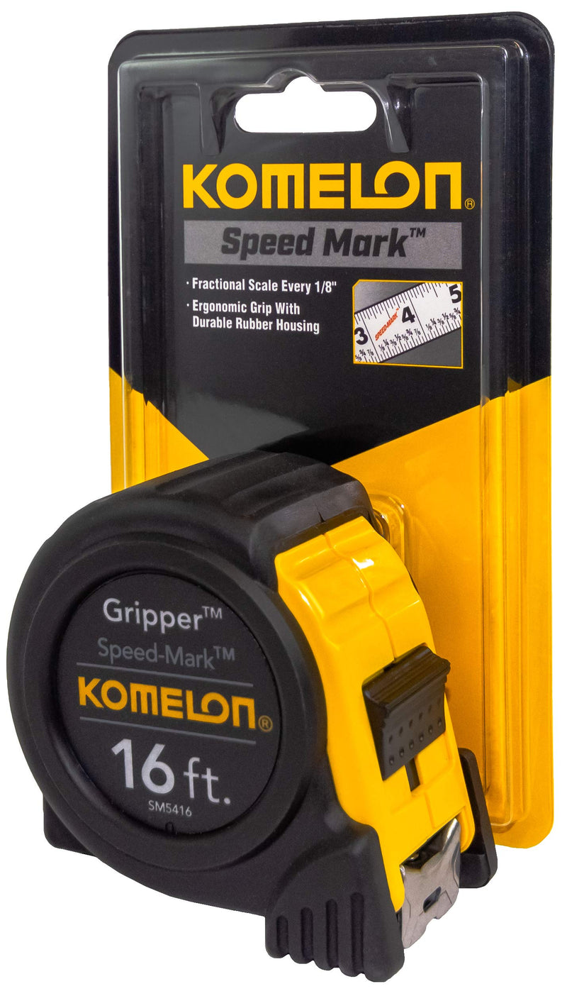 [Australia - AusPower] - Komelon SM5416 Speed Mark Gripper Acrylic Coated Steel Blade Tape Measure 16-feet by 1-Inch, White Blade 16 FT 