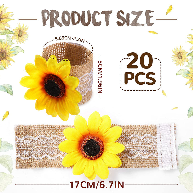 [Australia - AusPower] - 20 Pieces Thanksgiving Fall Sunflower Napkin Ring Holders Farmhouse Fall Napkin Rings Burlap Lace Linen Yellow Flower Buckle for Christmas Xmas Wedding Banquet Party Dinning Table Setting Decoration 