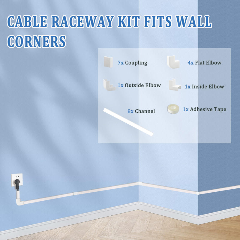 [Australia - AusPower] - Small Cable Concealer - One Cord Channel Cable Management System - Compact Cord Cover for Home and Office Wall, 8-Pack 125 inch, White Small 