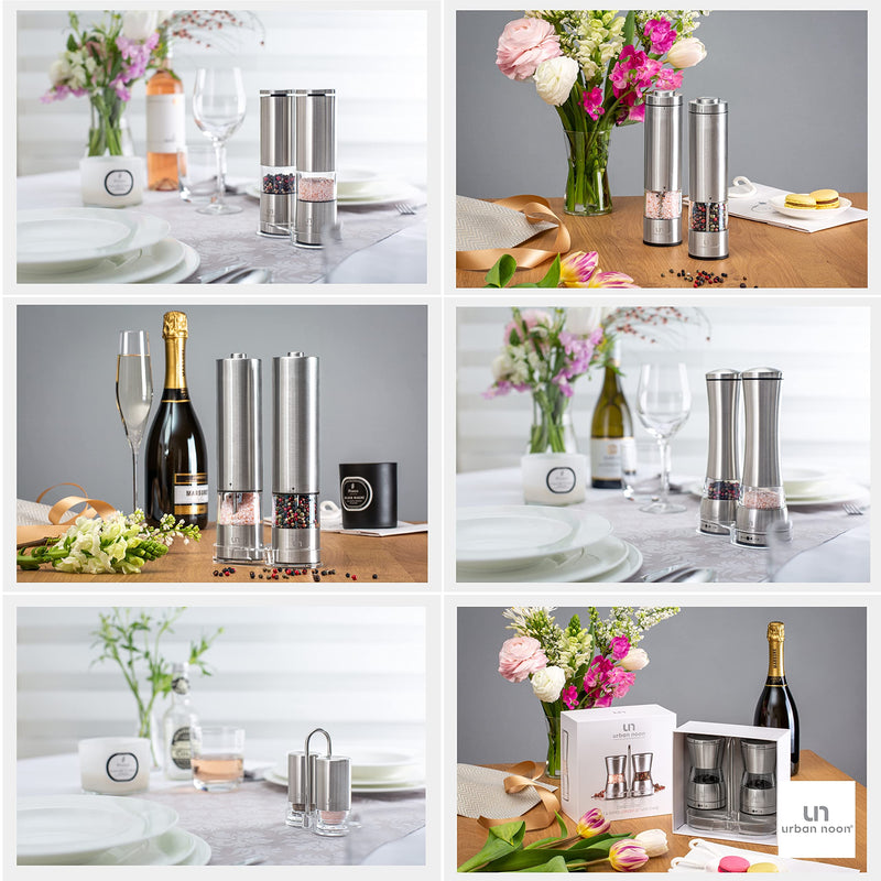 [Australia - AusPower] - Salt and Pepper Shakers with Holder - Elegant Stainless Steel Shaker Set by urban noon 