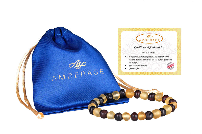 [Australia - AusPower] - AMBERAGE Natural Baltic Amber Bracelet for Adults (Women/Men) - Hand Made from Raw-Unpolished/Certified Baltic Amber Beads(6 Colors) 8.0 Inches Raw-Unpolished Lemon- Dark Cherry 