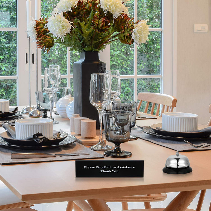 [Australia - AusPower] - Desk Service Dinner Bell Metal Construction Call Bell and Double-Side No Receptionist Sign Please Ring Bell Sign for Service Assistance for Hotels Schools Restaurants Reception Areas (Sliver Bell) Sliver Bell 
