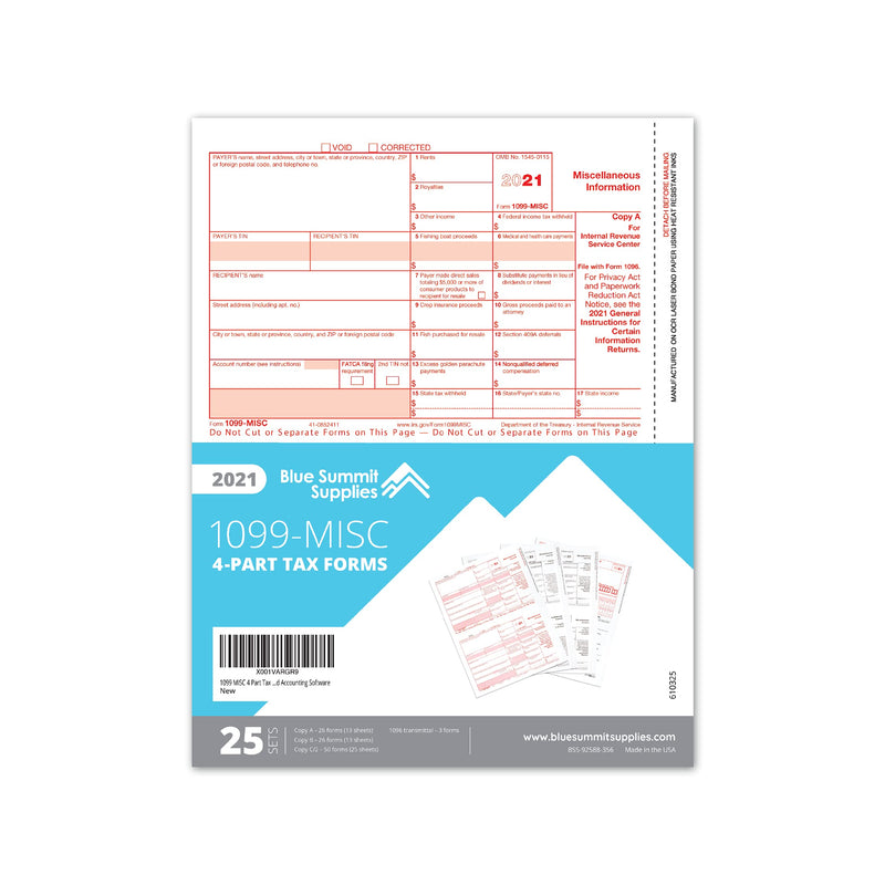 [Australia - AusPower] - 1099 MISC Forms 2021, 4 Part Tax Forms Kit, 25 Vendor Kit of Laser Forms, Compatible with QuickBooks and Accounting Software 