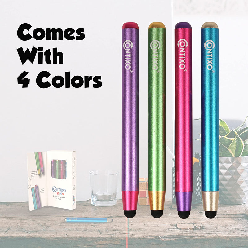 [Australia - AusPower] - Contixo 4 Pack Colorful Metal Capacitive Stylus, Universal, Works with All Touch Screen Devices Assorted Colors iPad Galaxy Chrome Book Tablets for Kids 