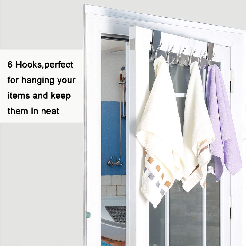 [Australia - AusPower] - WEBI Over The Door Hook:Over The Door Towel Rack,Door Coat Hanger Towel Hanger Over Door Coat Rack 6 Hooks for Hanging Clothes,Hats,Bathroom,White White 1 Pack 