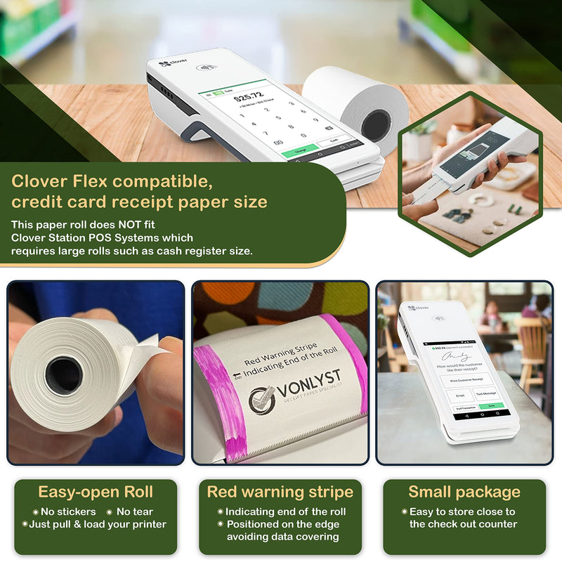 [Australia - AusPower] - Vonlyst Thermal Paper Roll for Clover Flex Receipt Paper 2 1/4 x 55 (10 rolls) 10 rolls 