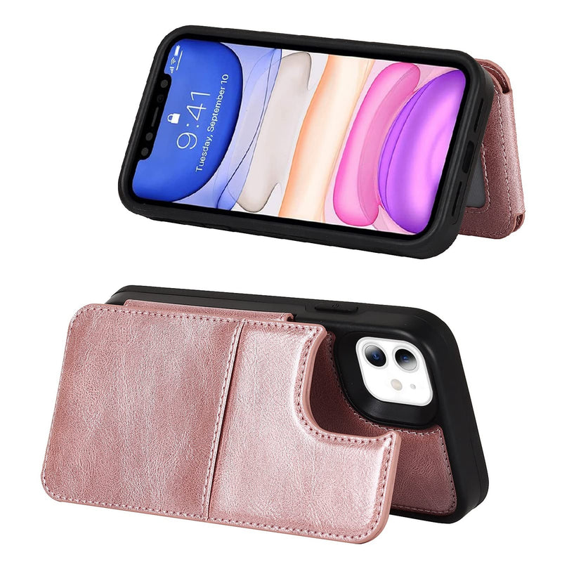 [Australia - AusPower] - Jaorty for iPhone 11 Wallet Case with RFID Blocking Card Holder,7 Card Slots Heavy Duty Protective Bumper Armort PU Leather Magnetic Buttons Kickstand Case for iPhone 11 6.1 Inch,Macaron Rosegold 7 Card Slots-RoseGold 
