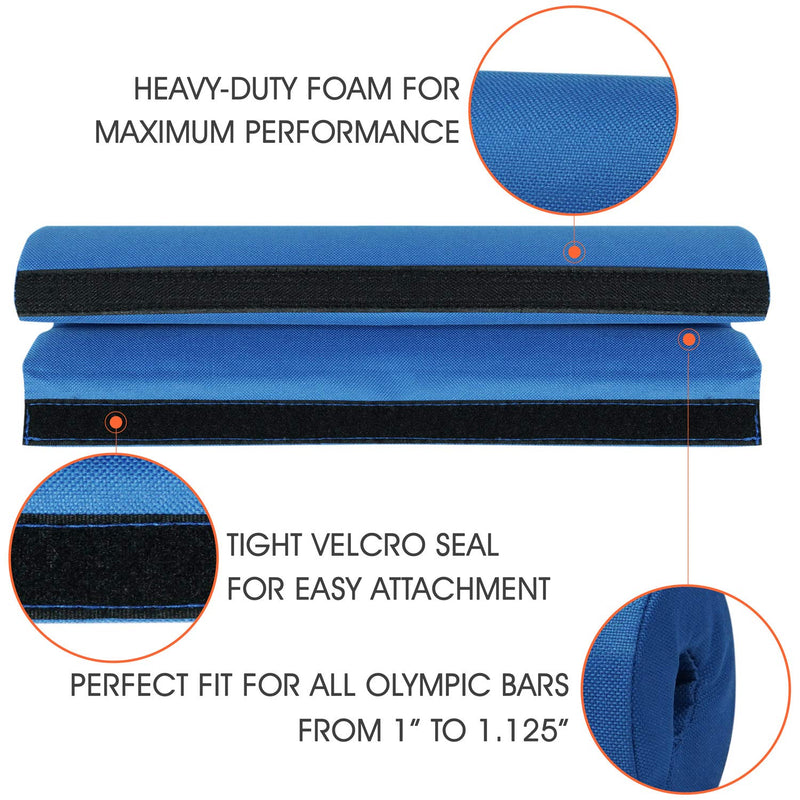 [Australia - AusPower] - Yes4All Barbell Foam Nylon Bar Pad/PVC Bar Pad - 16 inches neck and shoulder protective Barbell Pad for Squats, Lunges & Hip Thrust - Fits 1” Standard and 2” Olympic Bars C. Blue Nylon 