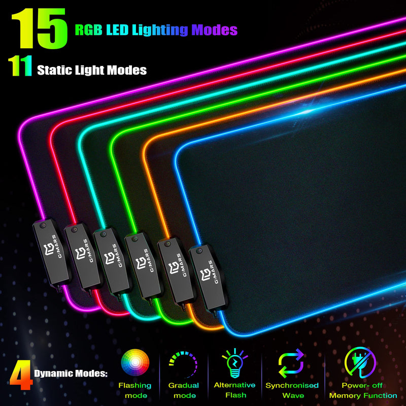 [Australia - AusPower] - Gimars RGB Gaming Mouse Pad with 4 USB Hubs, 15 LED Light Modes Mouse Pad, Extra Large，Non-Slip Rubber Base, Waterproof Desk Pad for Desk Laptop Computer, PC Games, Office Black-RGB+Usb Port 