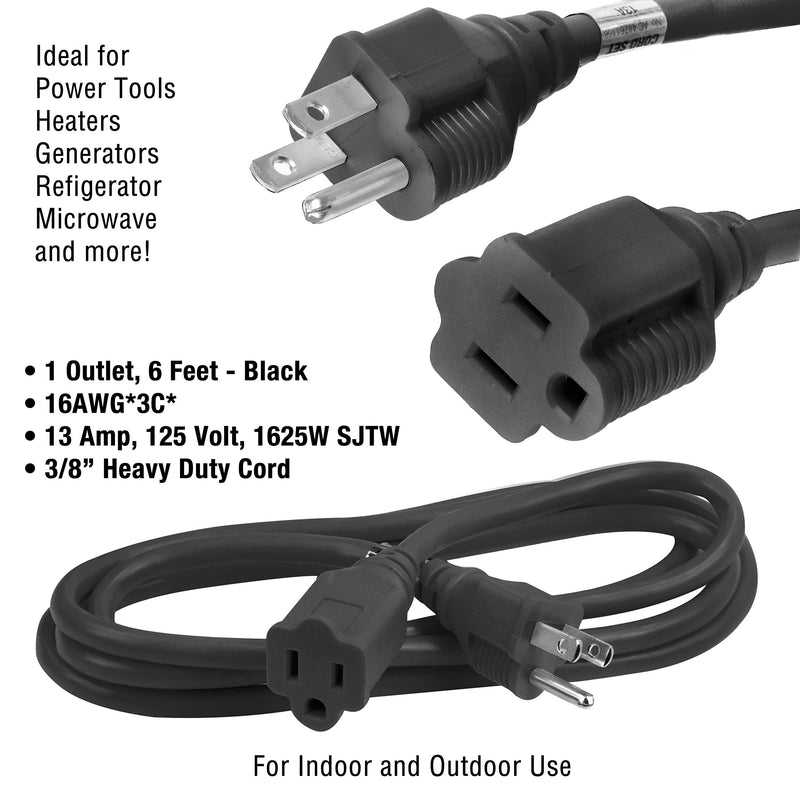 [Australia - AusPower] - BindMaster Heavy Duty Extension Cord/Wire Power Cable, Indoor/Outdoor, 16/3, Single Outlet, 3 Feet, UL Listed, Black 3 ft Black Grounded 