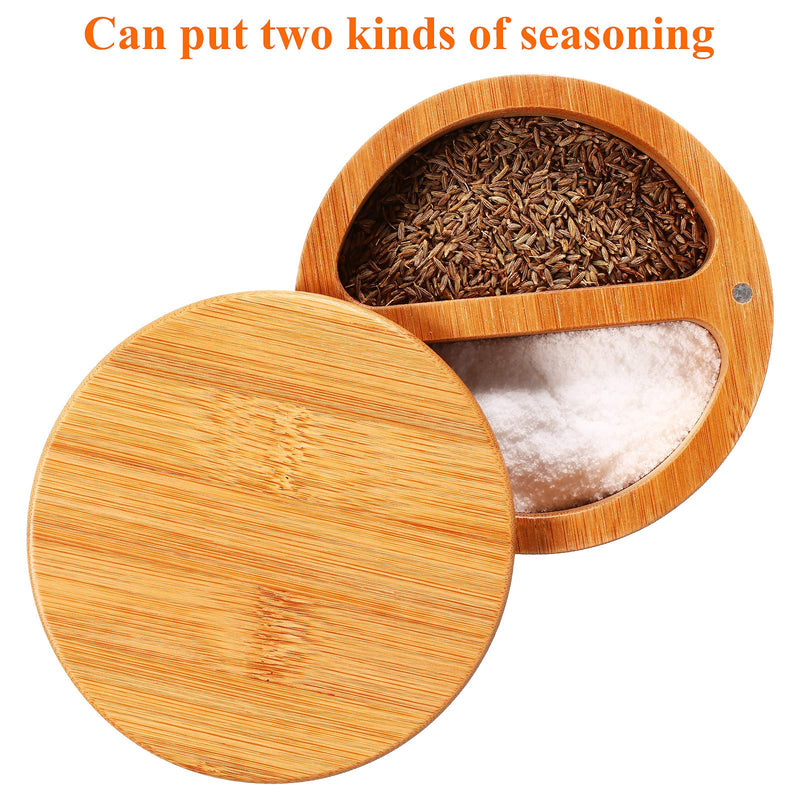 [Australia - AusPower] - Salt Box Salt Keeper Bamboo Salt and Pepper Box Container, Salt Cellar with Swivel Lid and Magnet for Kitchen to Keep Food Dry (2 Storage Compartments,4.72 x 2.36 Inch) 4.72 x 2.36 Inch 2 Storage Compartments 