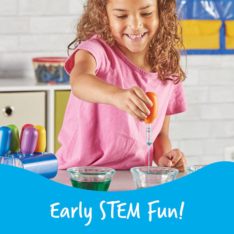 [Australia - AusPower] - Learning Resources Jumbo Colorful Eyedroppers - Set of 6 with Stand, Ages 3+ Science Class Tools, Preschool Science, Sensory Table Accessories, Toddler Science Goggles, Droppers for Kids 