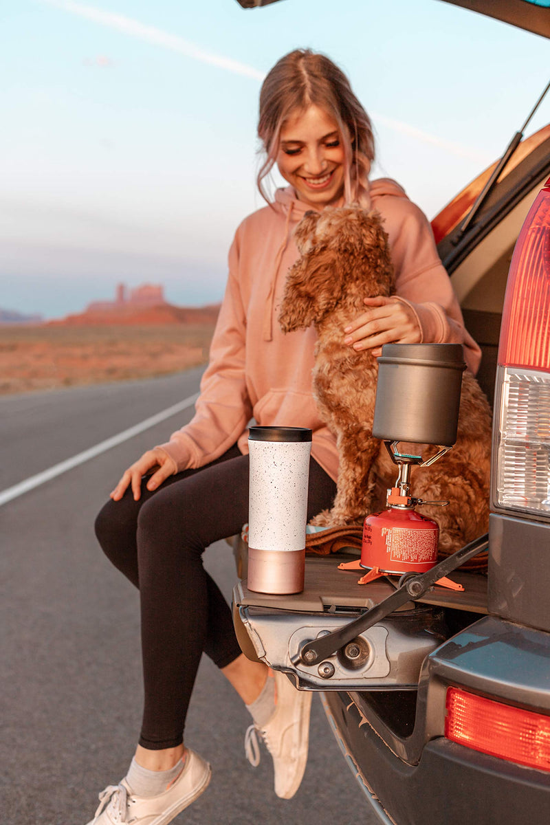 [Australia - AusPower] - Ello Miri Vacuum Insulated Stainless Steel Travel Coffee Mug - Travel Tea Mug, 16 oz, Speckle Rosegold 1 Count (Pack of 1) 