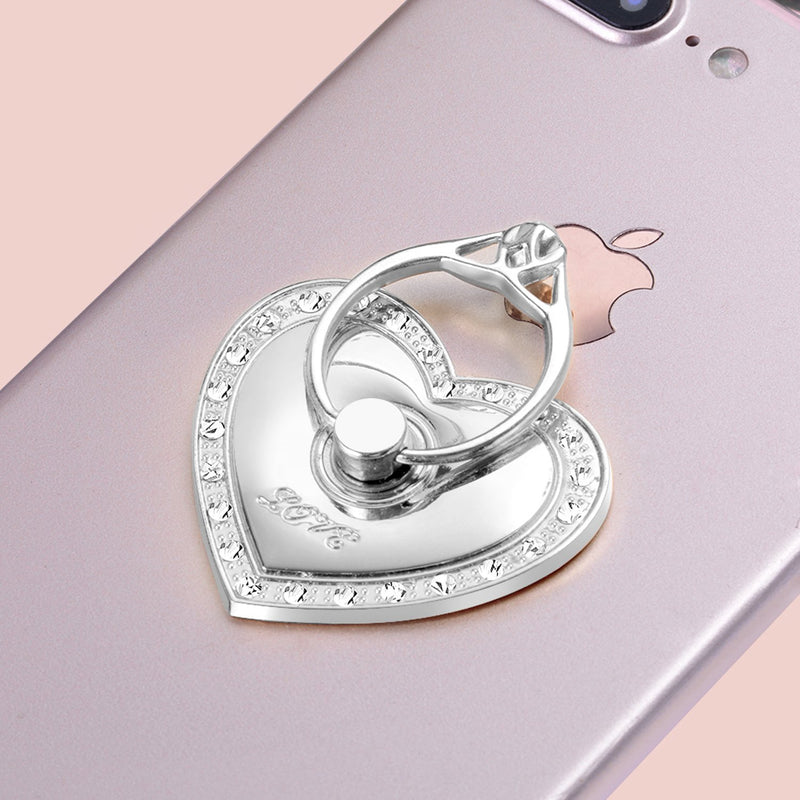 [Australia - AusPower] - Phone Stand, Luxury Updated Re-Usable Metal Stainless Phone & Tablet Anti Drop Ring Stand Holder with Diamonds for iPhone iPod iPad Samsung and More (Heart Shape) (Silver) Silver 